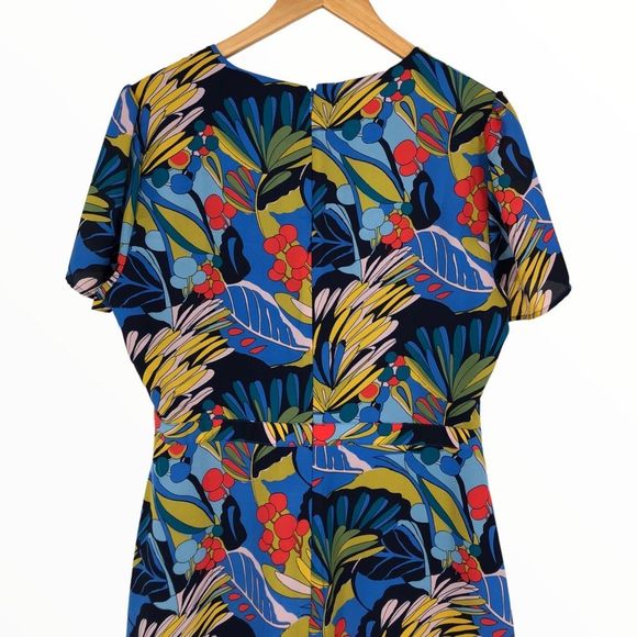 J. Crew Blue Floral Tropical Paradise Floral Short Sleeve Faux Wrap Dress sz 10 - Picture 8 of 15